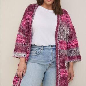 Torrid Spacedye Oversize Kimono Sweater Pink/White/Maroon Size 1/1x